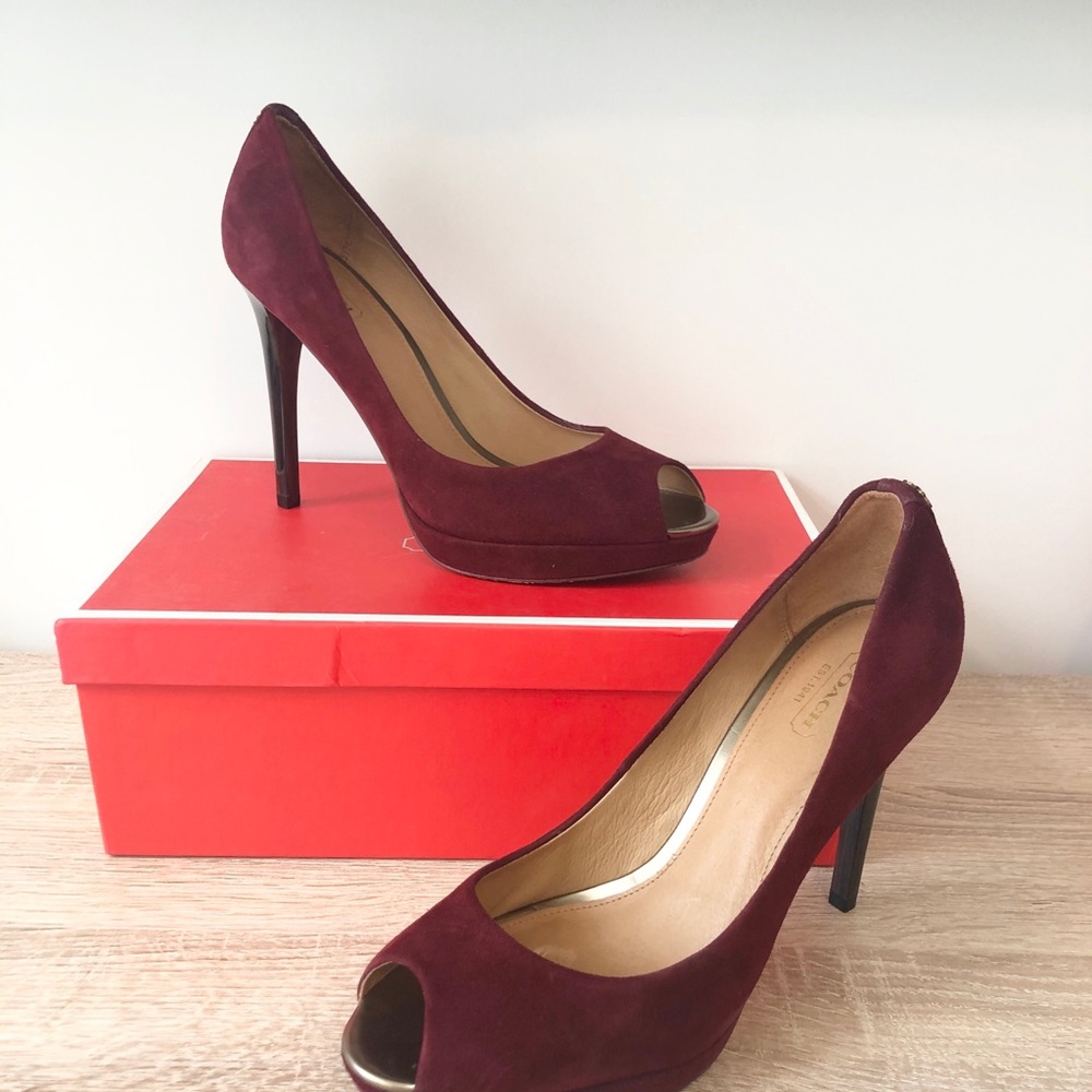 GENTLY USED COACH PEEP TOE HEELS WITH BOX